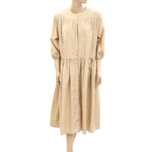 Merlette Solid Cotton Poplin Beige Buttondown Midi Dress Oversized M NWD 276960